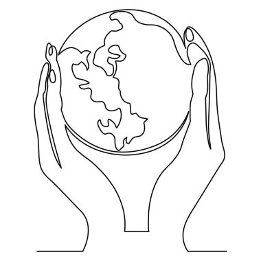 Küresel harita yeşil dünya gezegeni ekolojisi aralıksız tek çizgi sanatının dünya günü çizimi vektör çizimi