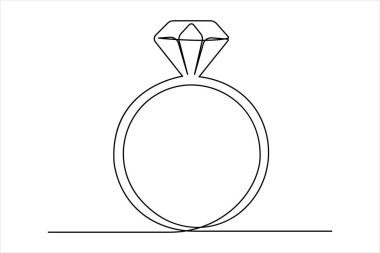 Alyans ve yüzük kutusu tasarımının kesintisiz bir çizimi. Minimalist vektör illüstrasyonu