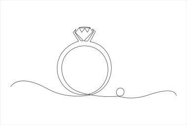 Alyans ve yüzük kutusu tasarımının kesintisiz bir çizimi. Minimalist vektör illüstrasyonu