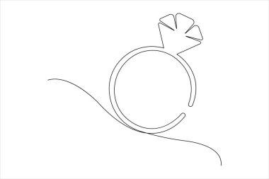 Alyans ve yüzük kutusu tasarımının kesintisiz bir çizimi. Minimalist vektör illüstrasyonu