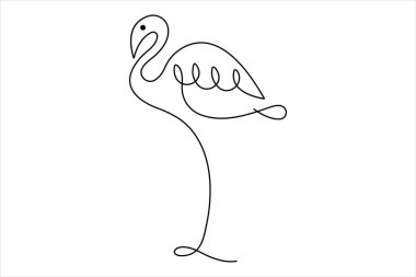 Flamingo, kuşun sürekli bir çizimi, flamingo basit kontur çizimi modern minimalizm tasarımı için