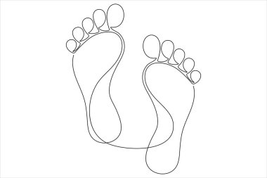 İnsan ayak izi ikonu vektör illüstrasyonunun kesintisiz tek çizgi çizimi