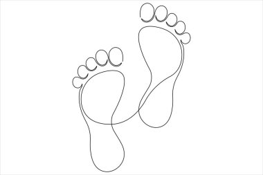 İnsan ayak izi ikonu vektör illüstrasyonunun kesintisiz tek çizgi çizimi