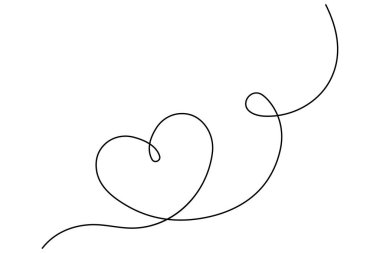 Vektör illüstrasyonu, ana hatlı kalp tasarımının sürekli bir çizimi