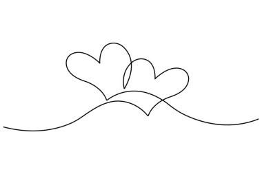 Vektör illüstrasyonu, ana hatlı kalp tasarımının sürekli bir çizimi