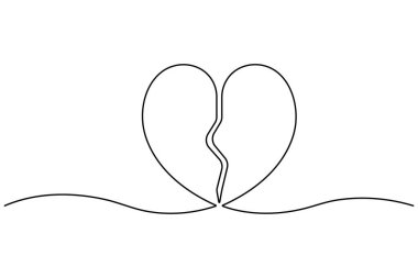 Vektör illüstrasyonu, ana hatlı kalp tasarımının sürekli bir çizimi