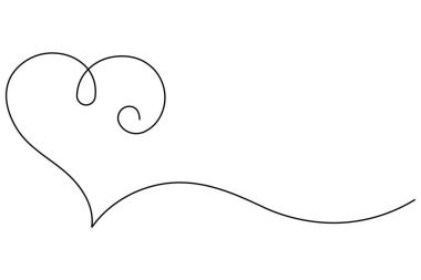 Vektör illüstrasyonu, ana hatlı kalp tasarımının sürekli bir çizimi