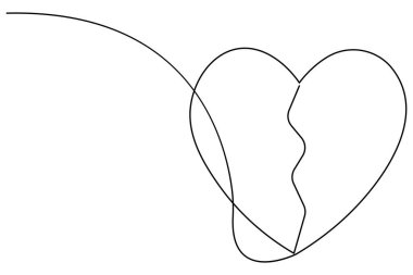 Vektör illüstrasyonu, ana hatlı kalp tasarımının sürekli bir çizimi