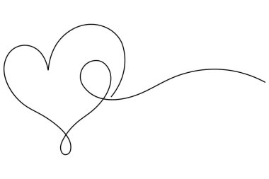 Vektör illüstrasyonu, ana hatlı kalp tasarımının sürekli bir çizimi