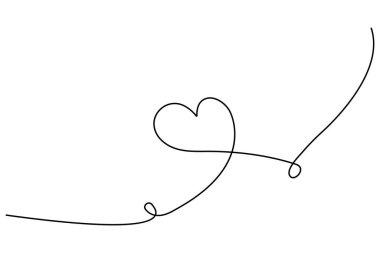 Vektör illüstrasyonu, ana hatlı kalp tasarımının sürekli bir çizimi