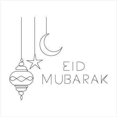İslami dekorasyon tasarımı Ramazan Kareem sürekli tek satır resim çizimi ve Kurban Bayramı vektörü