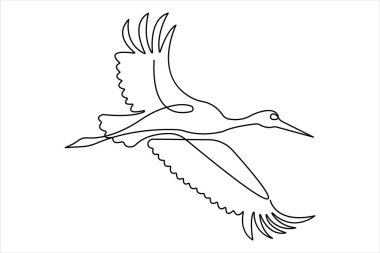 Güzel balıkçıl kuş konseptinin sürekli bir çizgi çizimi koruma ikonu için. Modern çizgi sanat tasarım vektörü