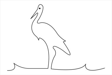 Güzel balıkçıl kuş konseptinin sürekli bir çizgi çizimi koruma ikonu için. Modern çizgi sanat tasarım vektörü