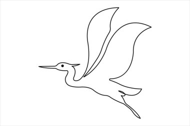 Güzel balıkçıl kuş konseptinin sürekli bir çizgi çizimi koruma ikonu için. Modern çizgi sanat tasarım vektörü