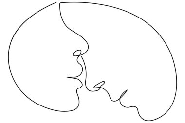 İki aşığın romantik öpücüğünün aralıksız çizimi.