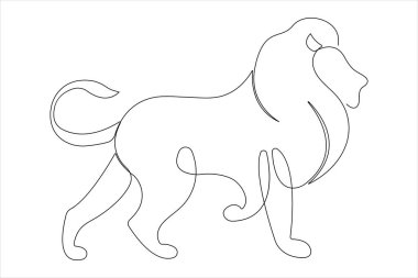Aralıksız tek bir aslan çizgisi. Aslan minimalizmi çizgisi sanat tasarımı çizimi illüstrasyonu