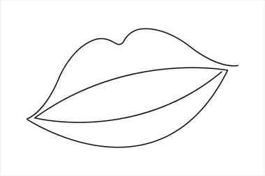  Kadın dudakları ana hatlı vektör çiziminin aralıksız tek çizgi çizimi