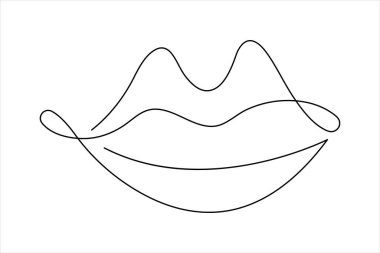  Kadın dudakları ana hatlı vektör çiziminin aralıksız tek çizgi çizimi