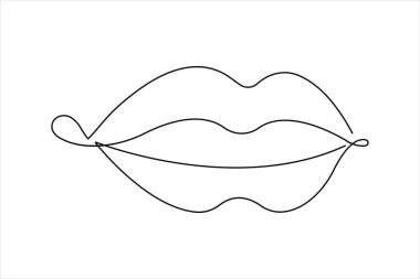  Kadın dudakları ana hatlı vektör çiziminin aralıksız tek çizgi çizimi