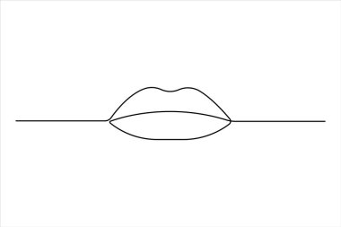  Kadın dudakları ana hatlı vektör çiziminin aralıksız tek çizgi çizimi