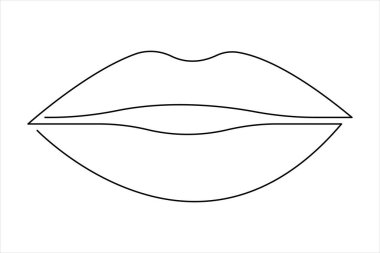  Kadın dudakları ana hatlı vektör çiziminin aralıksız tek çizgi çizimi