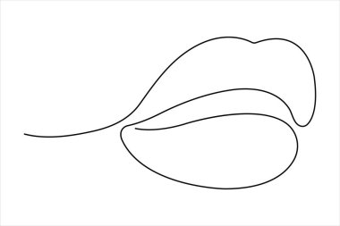  Kadın dudakları ana hatlı vektör çiziminin aralıksız tek çizgi çizimi