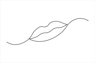  Kadın dudakları ana hatlı vektör çiziminin aralıksız tek çizgi çizimi