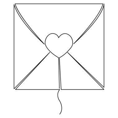 Aşk mektubu zarfı izole edilmiş simge sürekli tek satır resim çizimi çizimi vektör çizimi