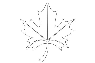 Aralıksız tek satır sanat akçaağaç yaprağı çizimi botanik dekoratif sembol ana hatlı vektör sanat illüstrasyonu