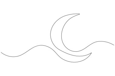 Ay sembolü Ramazan Kareem 'in aralıksız tek çizgi çizimi ve bayram afişi basit ana hat vektörü