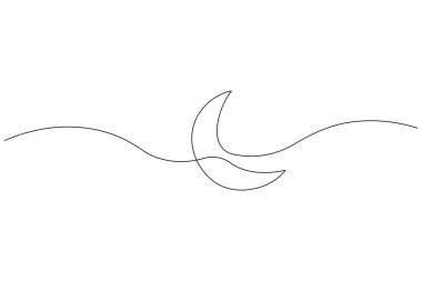 Ay sembolü Ramazan Kareem 'in aralıksız tek çizgi çizimi ve bayram afişi basit ana hat vektörü