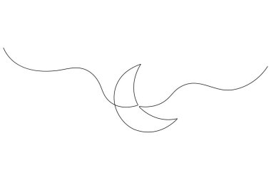 Ay sembolü Ramazan Kareem 'in aralıksız tek çizgi çizimi ve bayram afişi basit ana hat vektörü