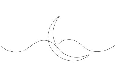 Ay sembolü Ramazan Kareem 'in aralıksız tek çizgi çizimi ve bayram afişi basit ana hat vektörü