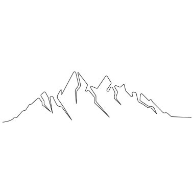 Dağ manzarasının kesintisiz tek çizgi çizimi ana hatlı vektör illüstrasyonunun üst görüntüsü