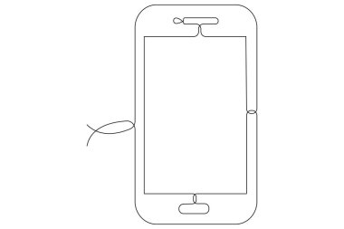 Aralıksız tek satır resim akıllı telefon cep telefonu dokunmatik ekran aygıtı modern teknoloji tasarım ana hatları vektör çizimi