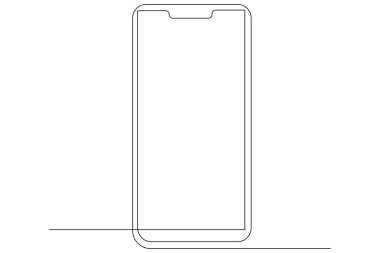 Aralıksız tek satır resim akıllı telefon cep telefonu dokunmatik ekran aygıtı modern teknoloji tasarım ana hatları vektör çizimi