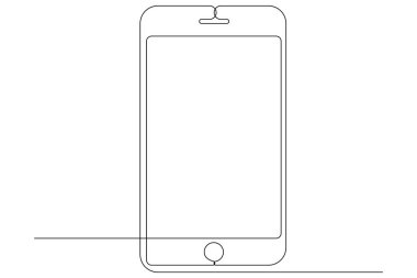 Aralıksız tek satır resim akıllı telefon cep telefonu dokunmatik ekran aygıtı modern teknoloji tasarım ana hatları vektör çizimi