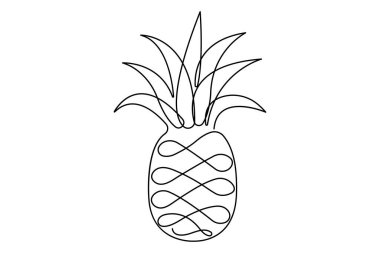 Sürekli tek bir çizgi halinde taze, sağlıklı organik ananas çizimi.
