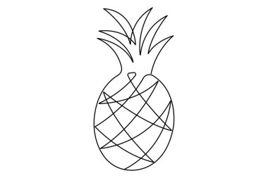 Sürekli tek bir çizgi halinde taze, sağlıklı organik ananas çizimi.