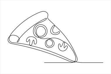 Lezzetli dilimlenmiş peynirli pizza tasarımı çiziminin aralıksız tek bir çizimi.