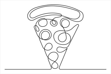 Lezzetli dilimlenmiş peynirli pizza tasarımı çiziminin aralıksız tek bir çizimi.