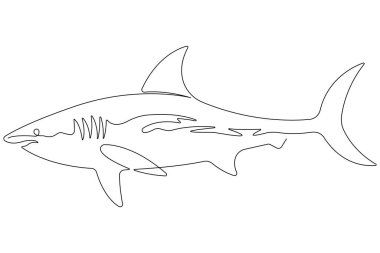 Köpekbalığı deniz balığının kesintisiz tek bir çizgisi minimalist tasvir vektör çizimi