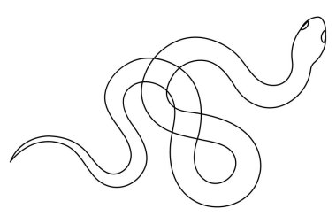 Yılan aralıksız bir çizgi çizen el çizimi sembolü. Zehirli sürüngen yılan ana hatları, vahşi yaşam doğa kavramı.