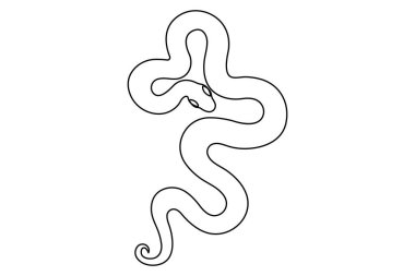 Yılan aralıksız bir çizgi çizen el çizimi sembolü. Zehirli sürüngen yılan ana hatları, vahşi yaşam doğa kavramı.