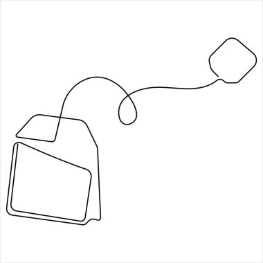 Kağıt çay poşeti ikonu ve sıcak bitkisel içecek ana hatları resim çizimi aralıksız tek satır çizimi