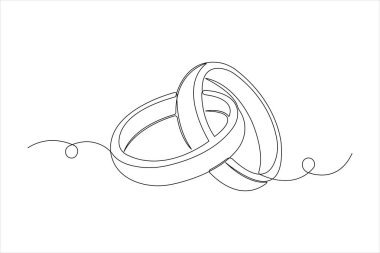 Çizgi vektör illüstrasyonunda sürekli bir çift alyans çizimi