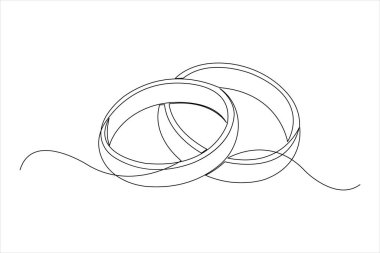 Çizgi vektör illüstrasyonunda sürekli bir çift alyans çizimi