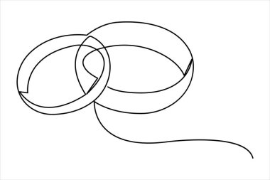 Çizgi vektör illüstrasyonunda sürekli bir çift alyans çizimi