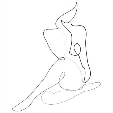 Güzel kadın vücut minimalist kadın figürünün aralıksız tek çizgi çizimi vektör çizimi
