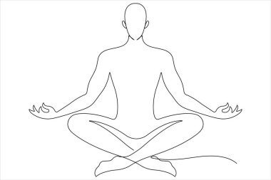 Sürekli olarak yoga yapan bir adamın çizdiği bir çizgi ana taslak çizimi.